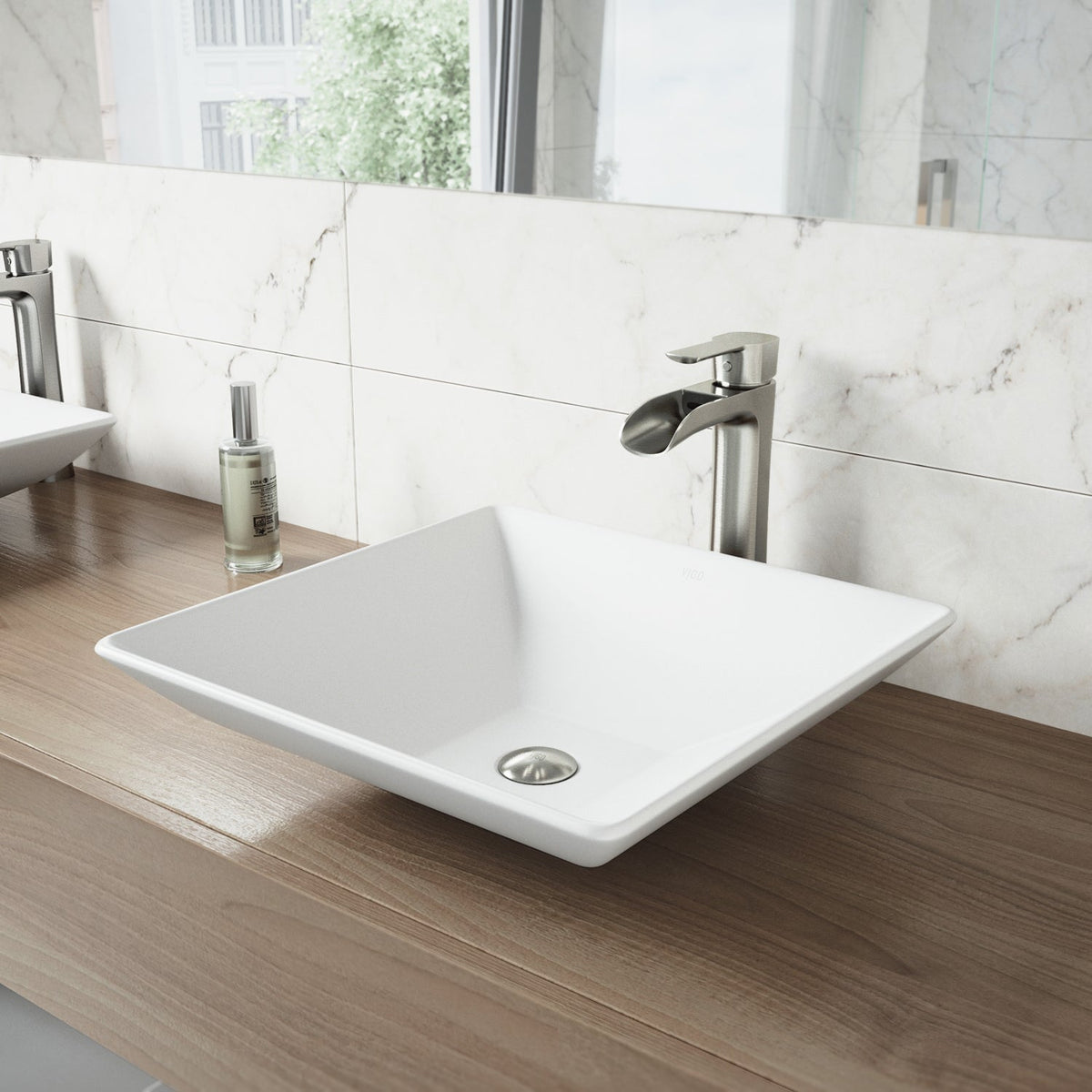 Matte white vessel sink made of fade resistant matte stone for modern bathrooms