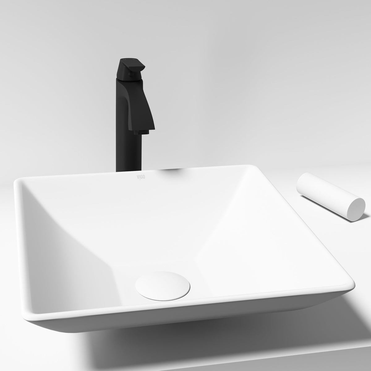Modern square matte white vessel sink with fade and scratch resistant matte stone finish