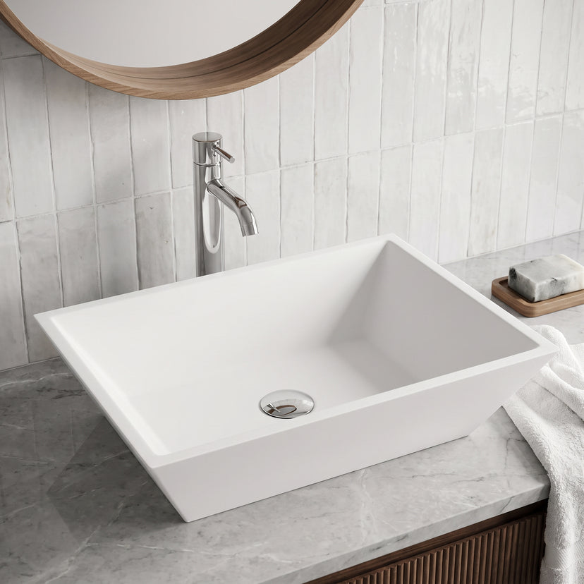 Modern White Matte Stone Vessel Bathroom Sink