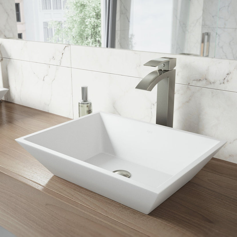 Matte white vessel sink featuring fade resistant and scratch resistant properties