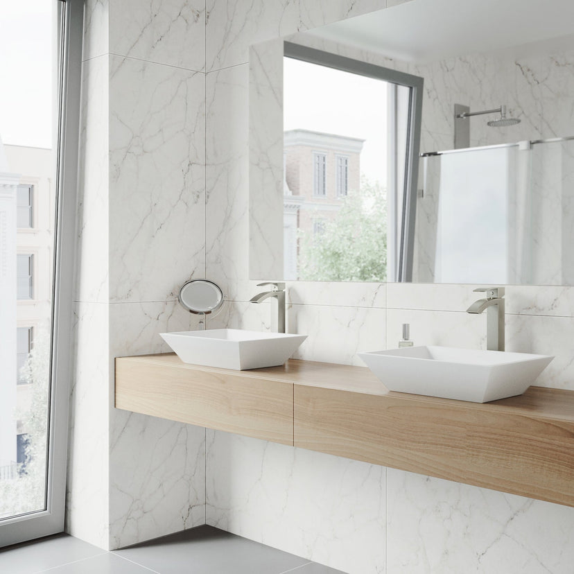 Rectangular matte stone sink with modern style and rust resistant finish