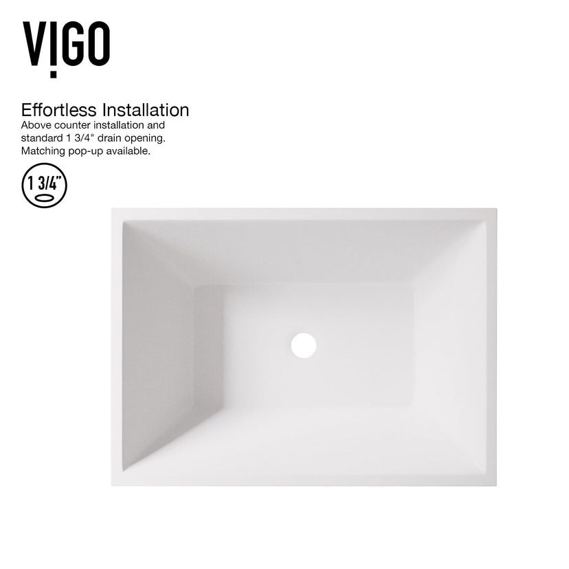 Matte stone vessel sink with rectangular shape, approved for commercial use