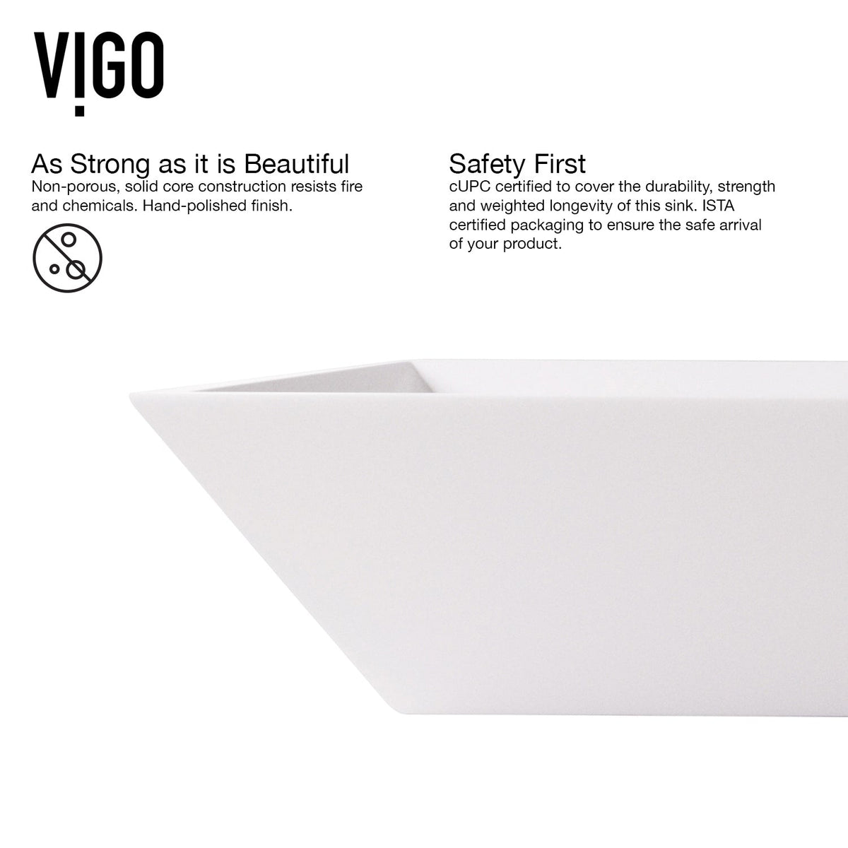 Fade resistant modern vessel sink in matte white, rectangular design