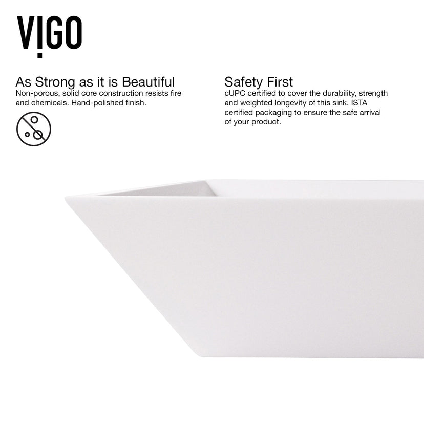 Fade resistant modern vessel sink in matte white, rectangular design