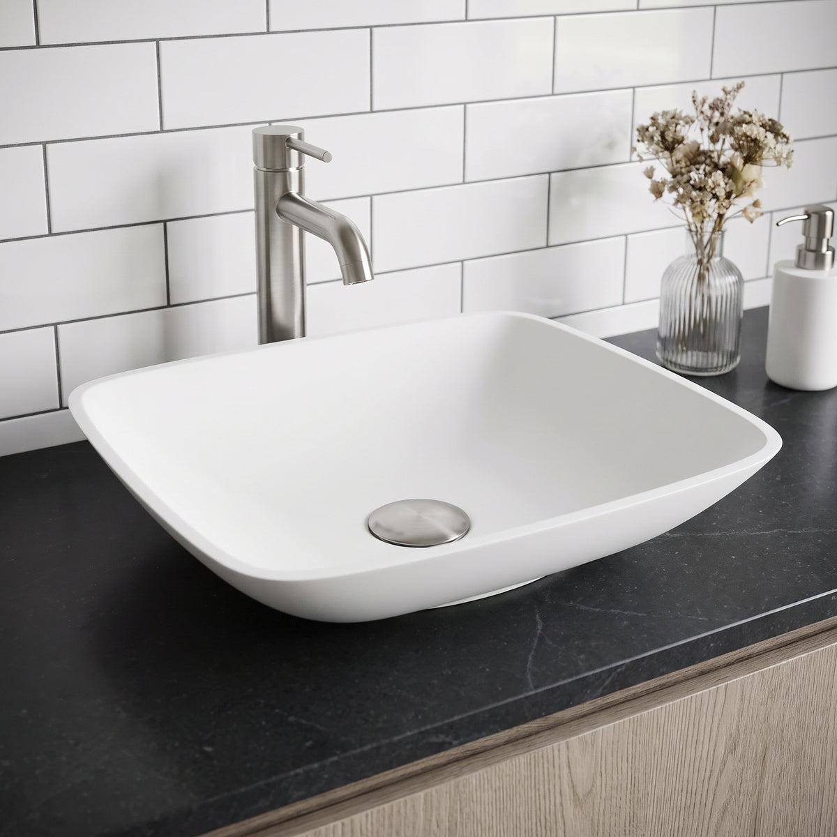 Modern White Matte Stone Vessel Bathroom Sink