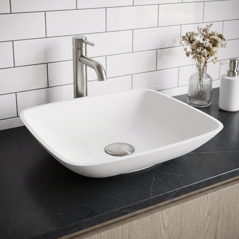 Modern White Matte Stone Vessel Bathroom Sink