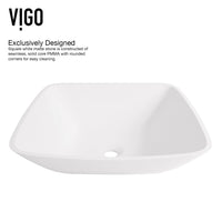 Vessel sink with matte stone material and square design