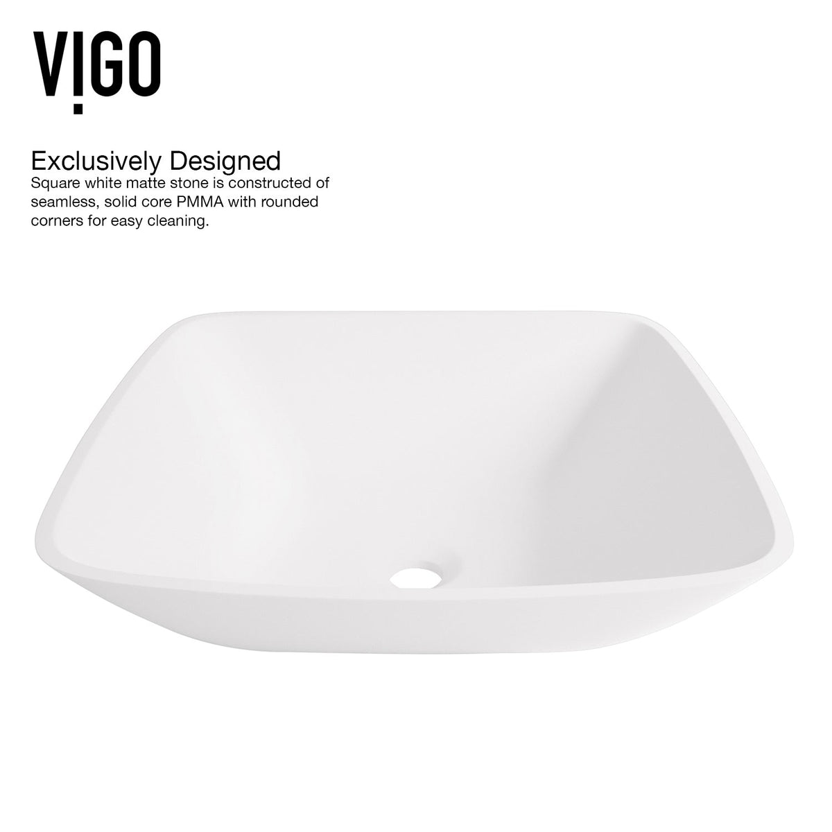 Vessel sink with matte stone material and square design