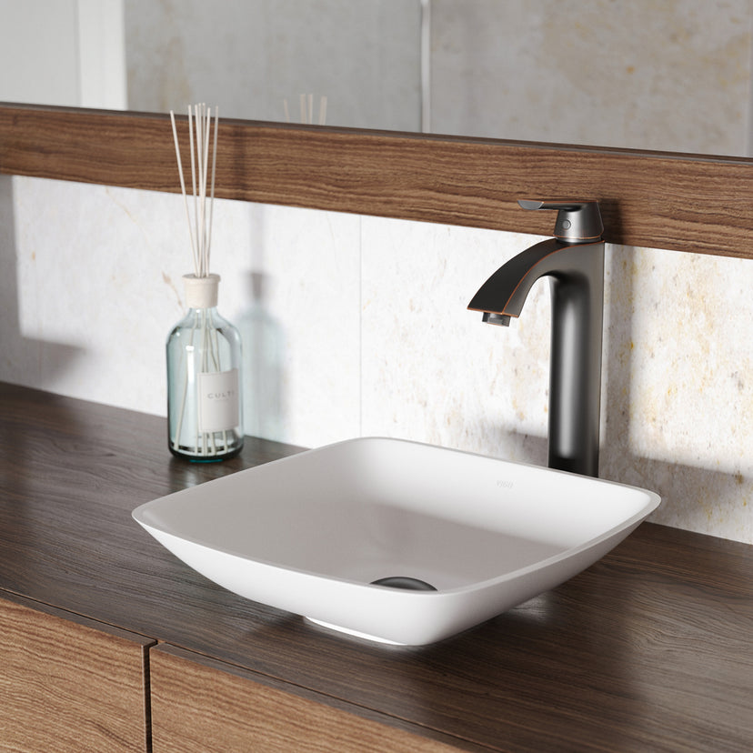 Modern White Matte Stone Vessel Bathroom Sink