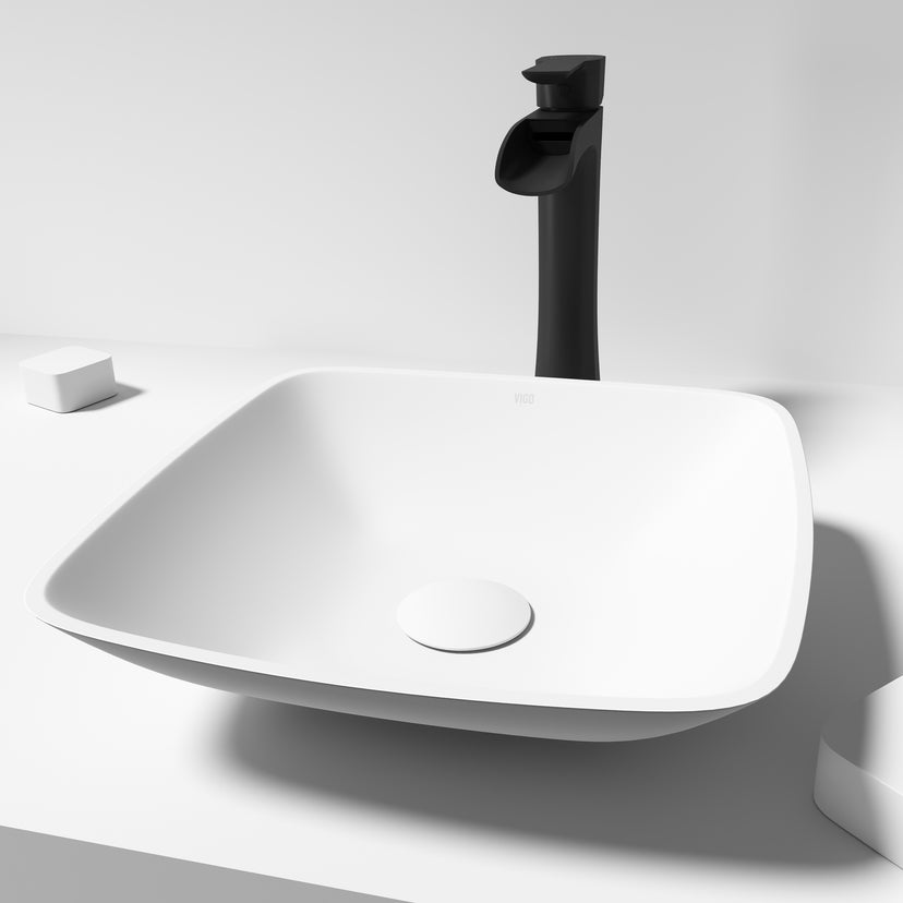 Modern White Matte Stone Vessel Bathroom Sink