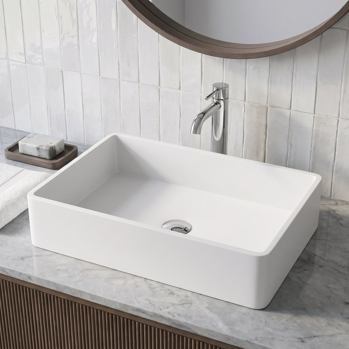 Modern White Matte Stone Vessel Bathroom Sink