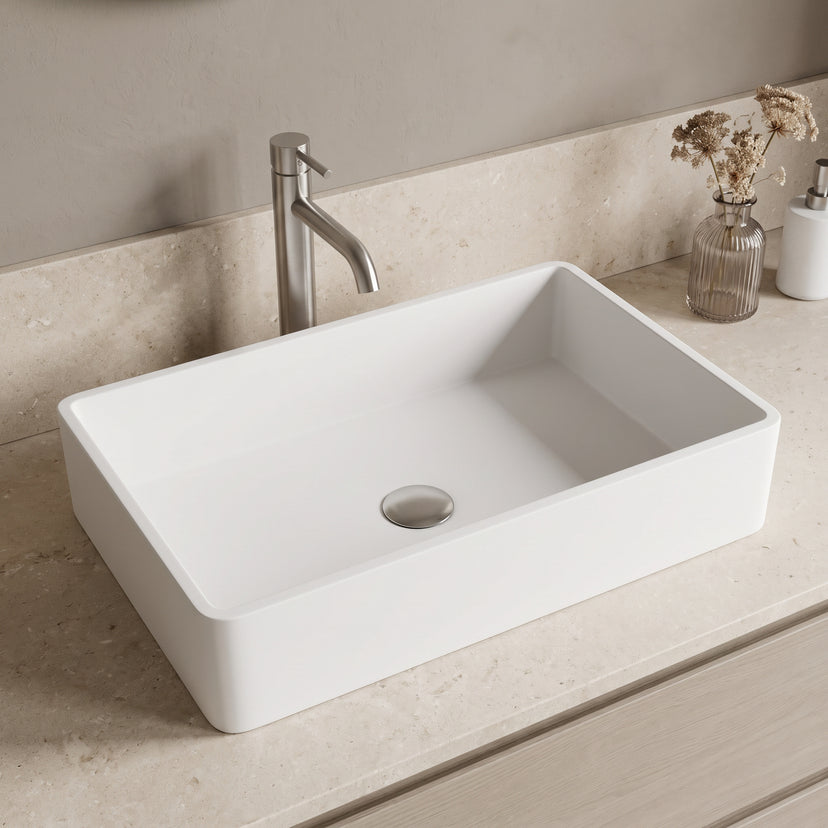 Modern White Matte Stone Vessel Bathroom Sink
