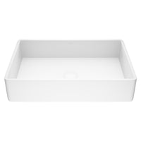 Matte stone vessel sink with scratch-resistant surface and modern rectangular shape
