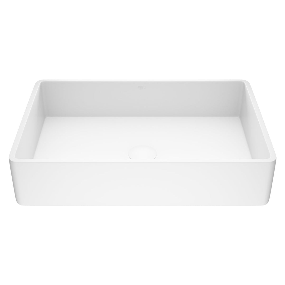 Matte stone vessel sink with scratch-resistant surface and modern rectangular shape