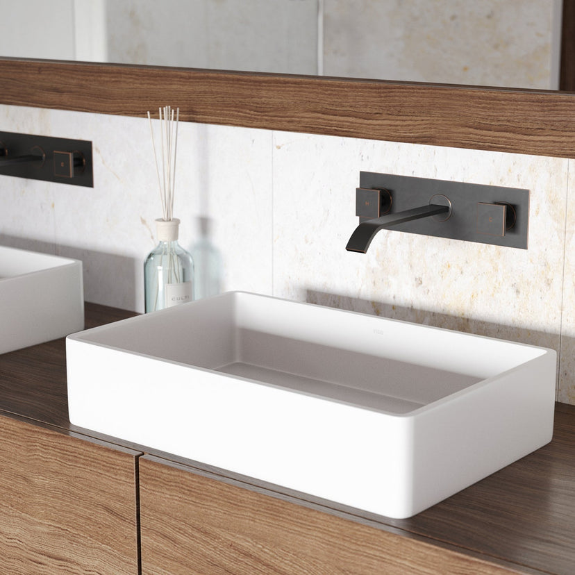 Commercial-approved vessel sink in matte white, handmade with fade-resistant stone material