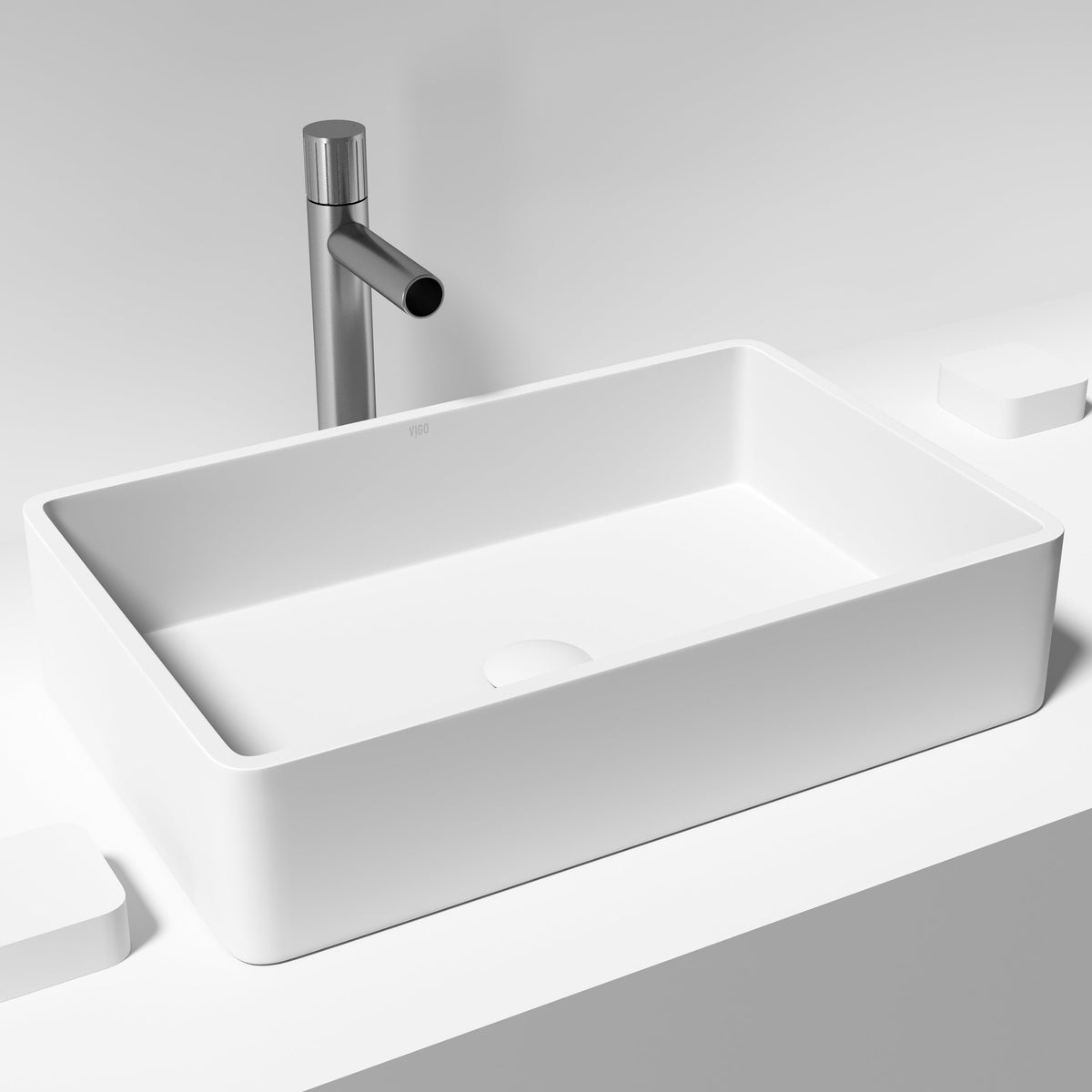 Modern rectangular matte white vessel sink with fade and scratch resistant finish