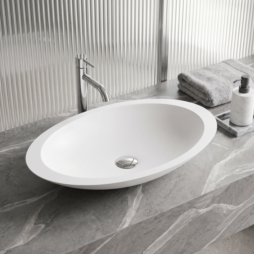 Modern White Matte Stone Vessel Bathroom Sink