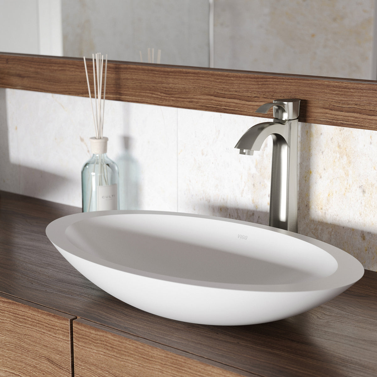 Modern White Matte Stone Vessel Bathroom Sink