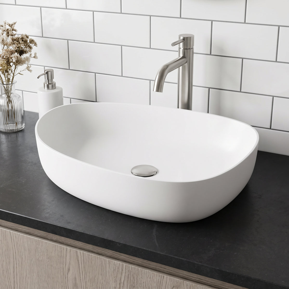 Modern White Matte Stone Vessel Bathroom Sink