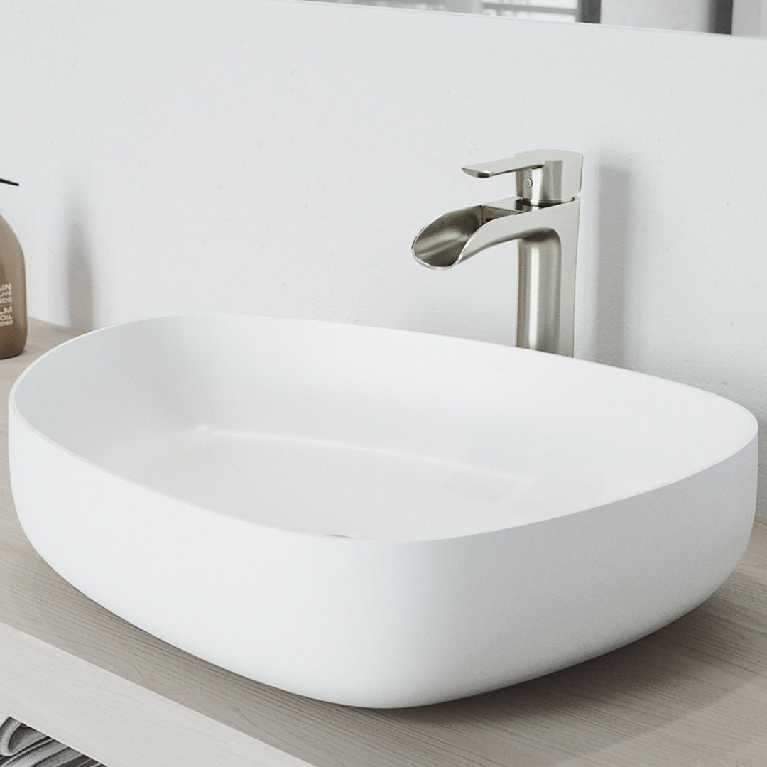 Contemporary matte stone vessel sink, fade and scratch resistant for bathrooms