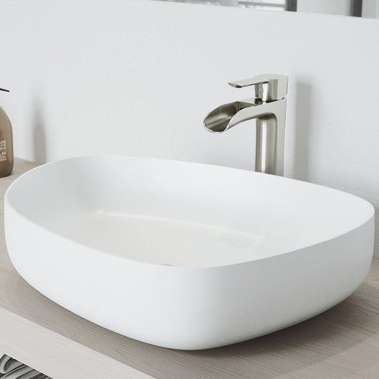 Contemporary matte stone vessel sink, fade and scratch resistant for bathrooms