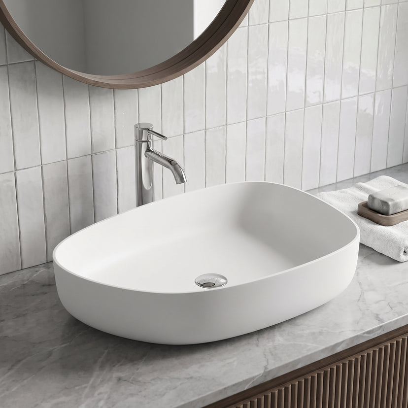 Modern White Matte Stone Vessel Bathroom Sink