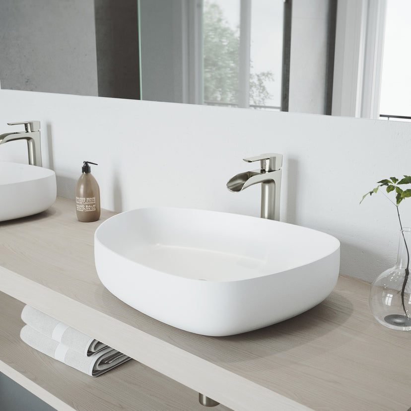 Modern White Matte Stone Vessel Bathroom Sink