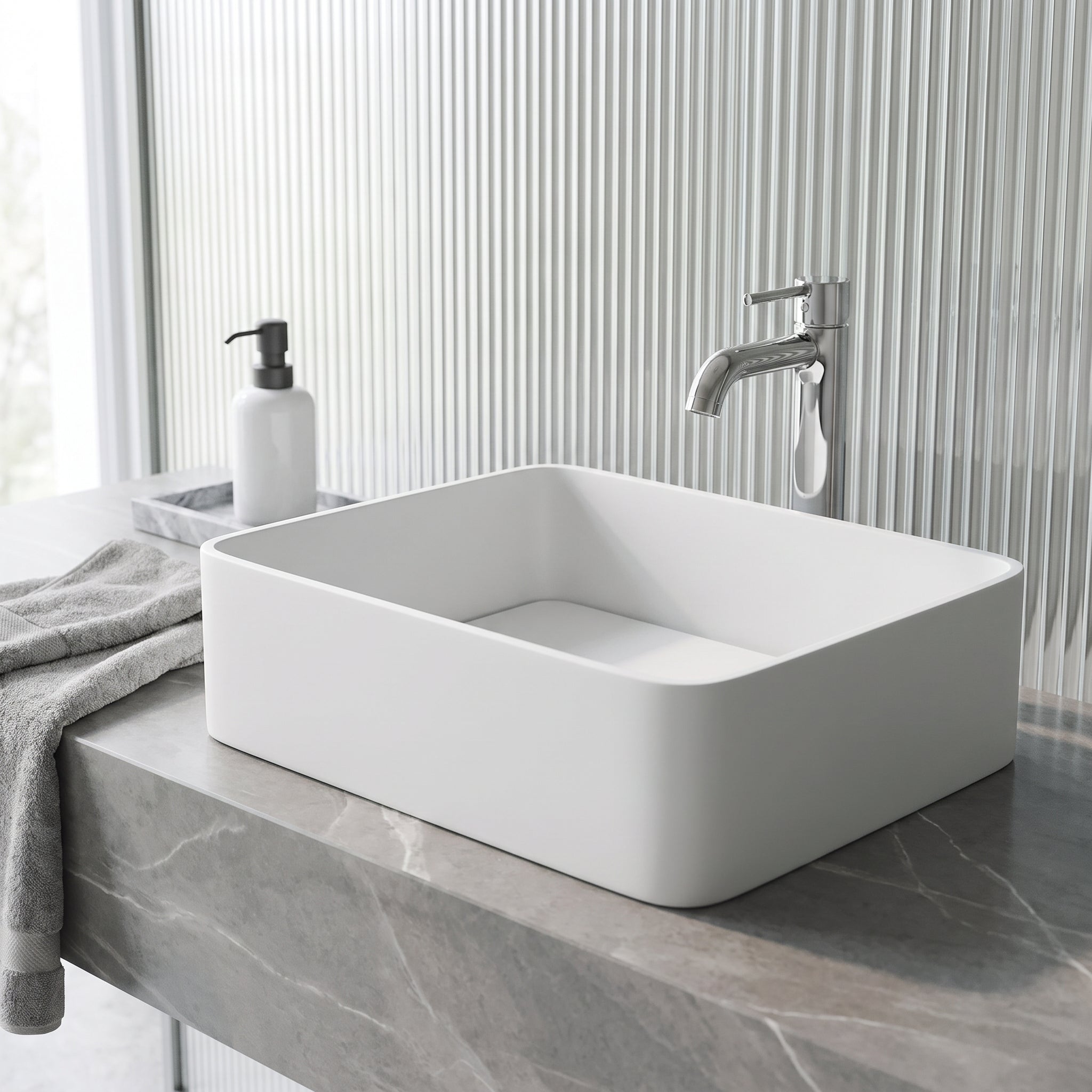 Jasmine – Modern White Matte Stone 18 in. L x 15 in. W x 5 in. H