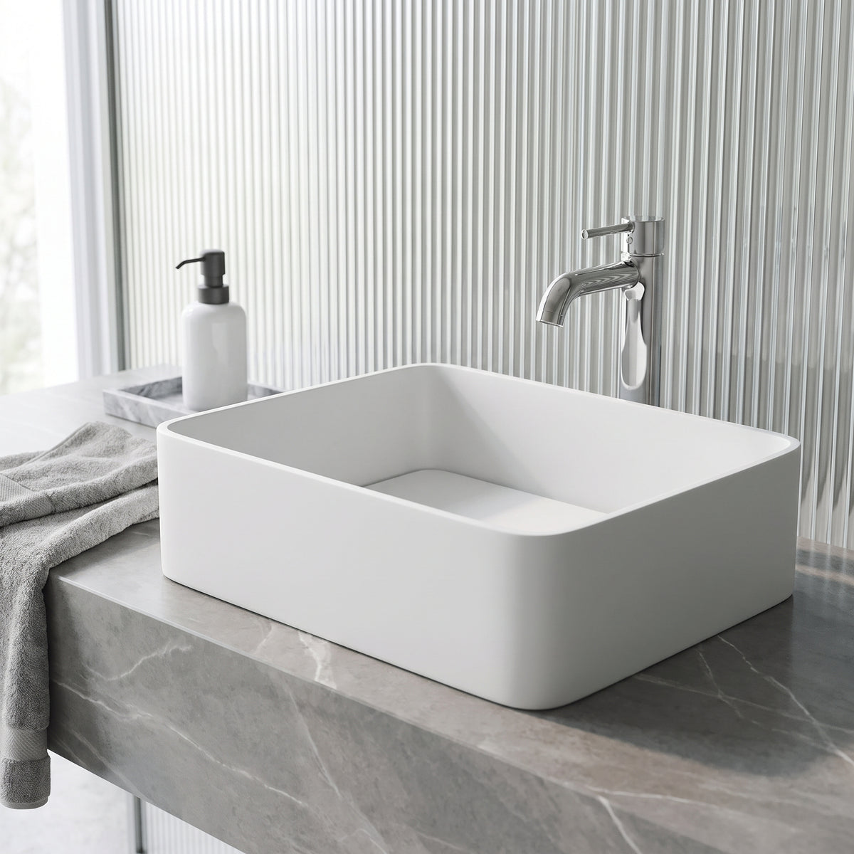 Modern White Matte Stone Vessel Bathroom Sink