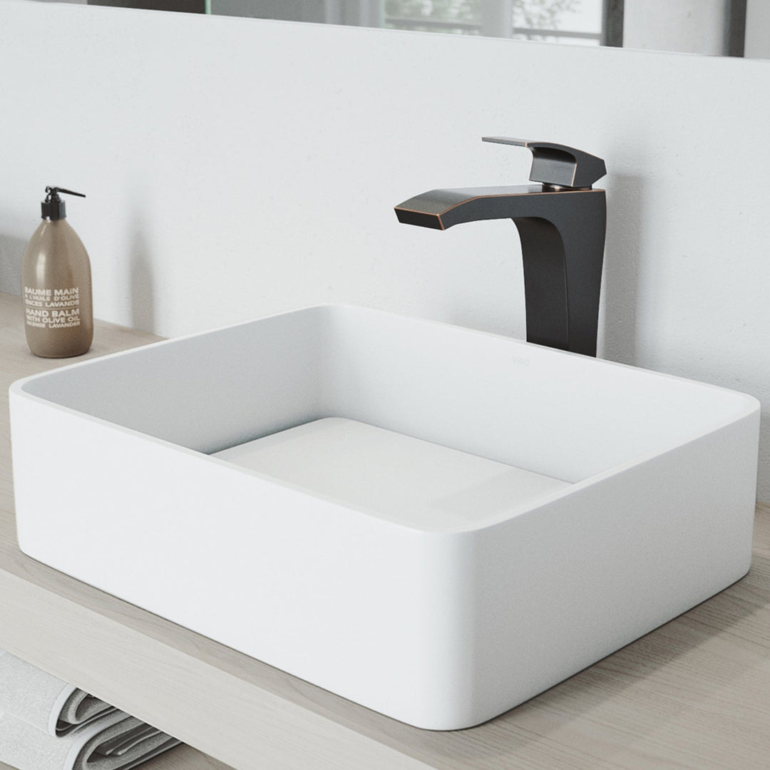 Handmade matte stone vessel sink for bathroom, fade and scratch resistant