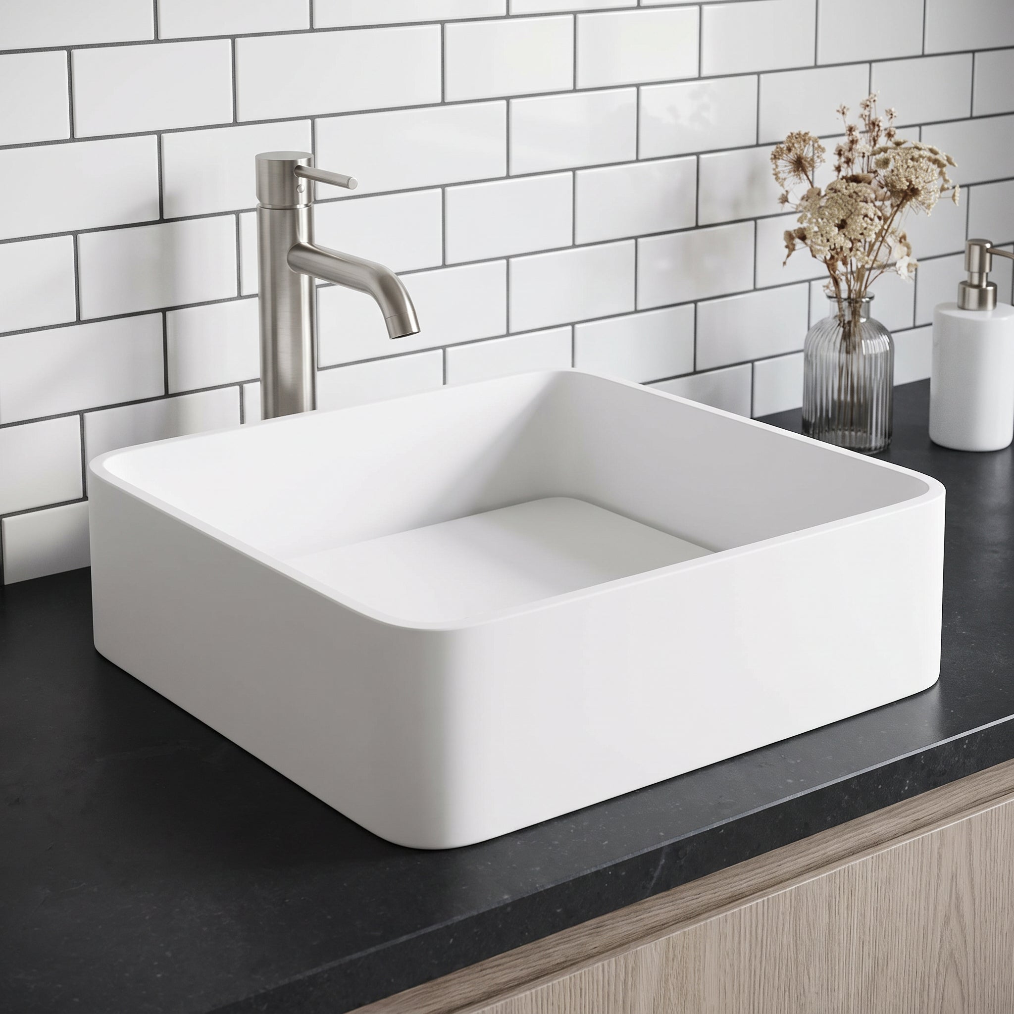 Jasmine – Modern White Matte Stone 18 in. L x 15 in. W x 5 in. H
