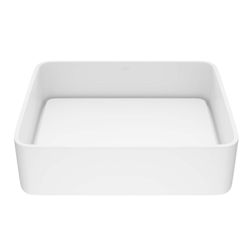 Contemporary rectangular bathroom sink with matte white stone finish