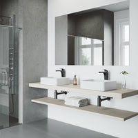 Rectangular vessel sink with handmade matte white stone construction