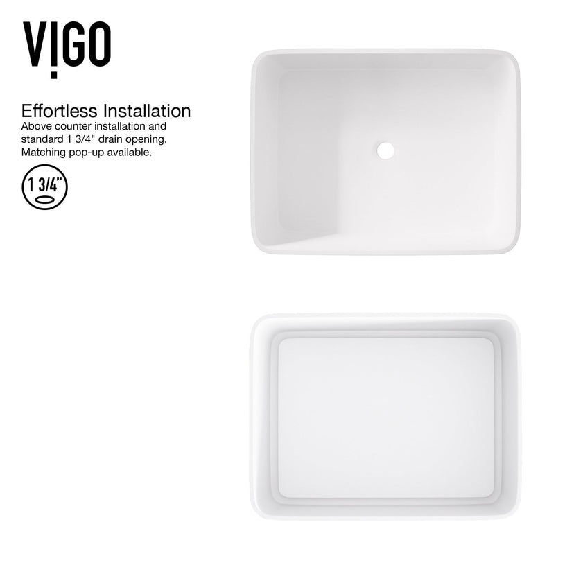 Matte white vessel sink with commercial use approval and rectangular shape