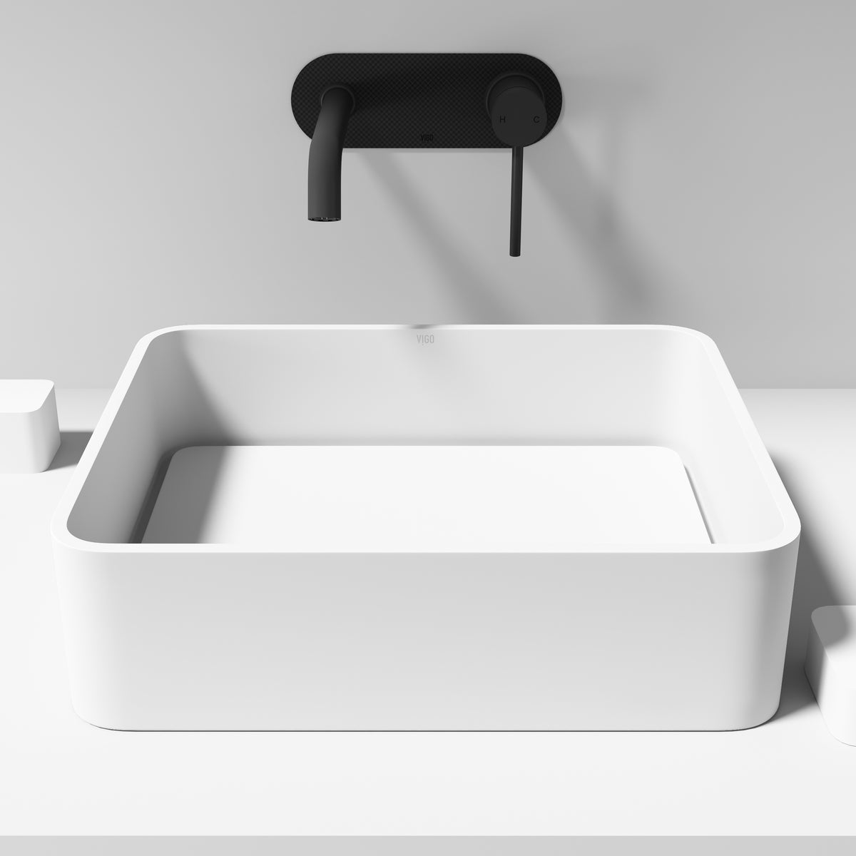 Matte white rectangular vessel sink with modern contemporary style