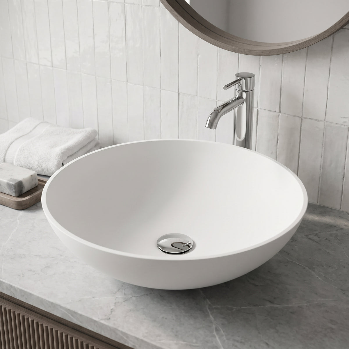 Modern White Matte Stone Vessel Bathroom Sink