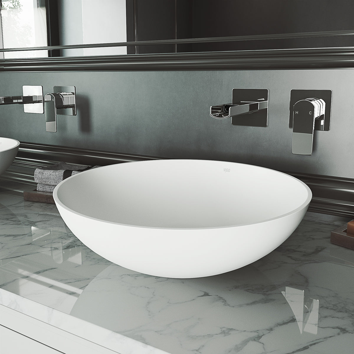 Modern White Matte Stone Vessel Bathroom Sink