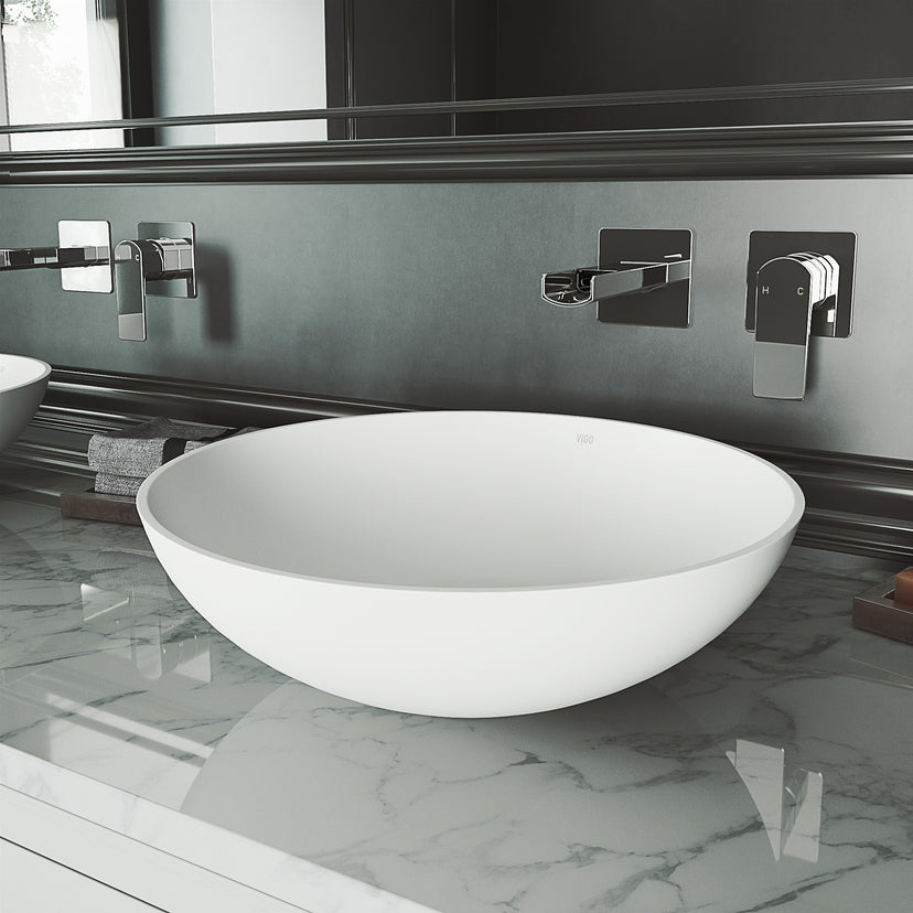 Modern White Matte Stone Vessel Bathroom Sink