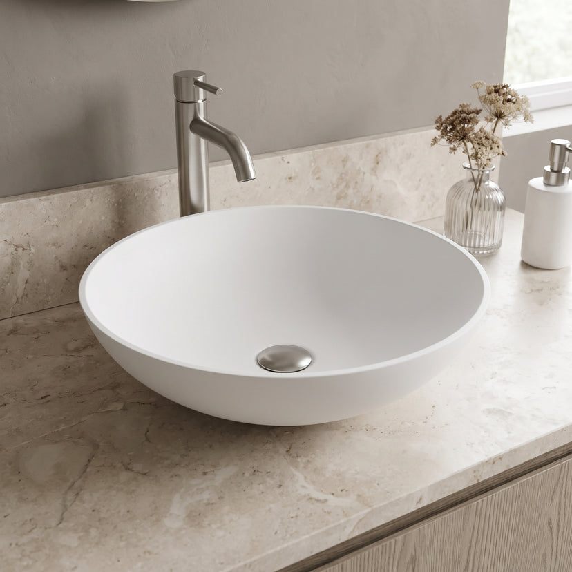 Modern White Matte Stone Vessel Bathroom Sink