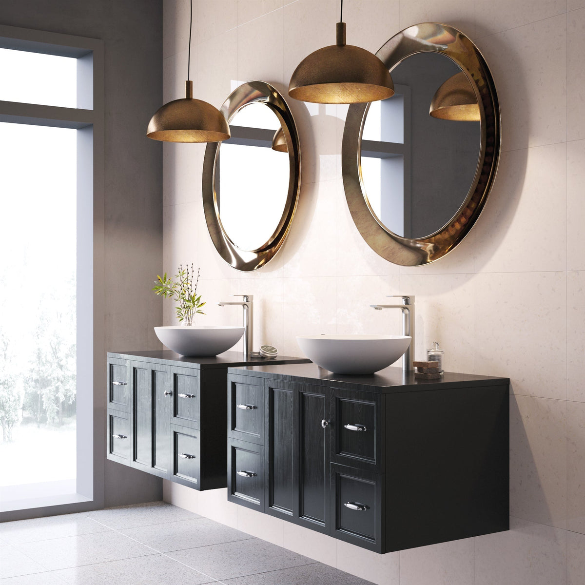 Round matte stone vessel sink with modern contemporary design