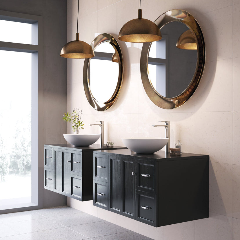Round matte stone vessel sink with modern contemporary design