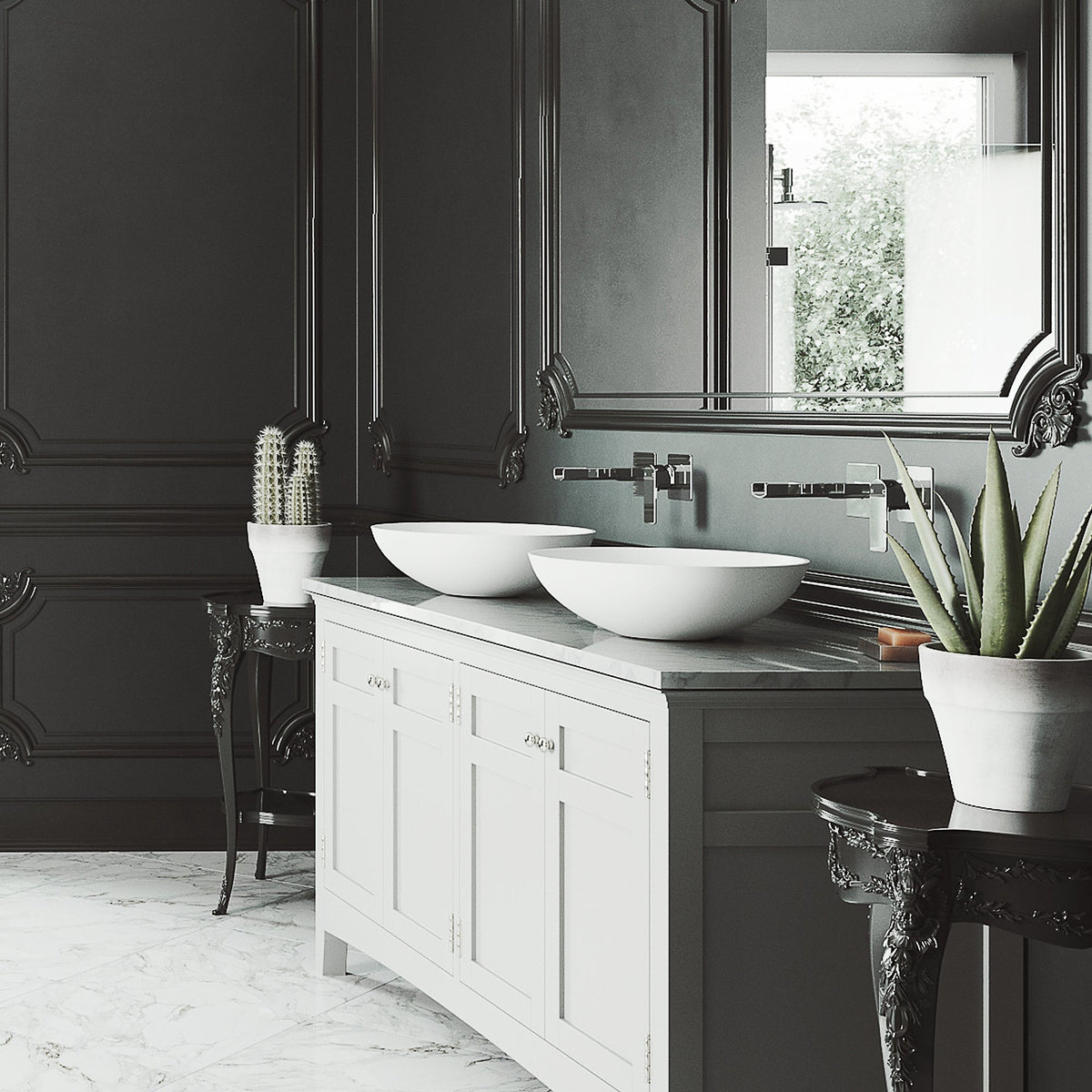 Modern bathroom sink made from durable matte stone material