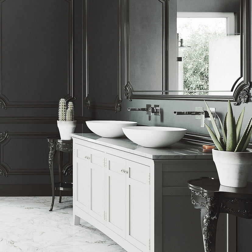 Modern White Matte Stone Vessel Bathroom Sink