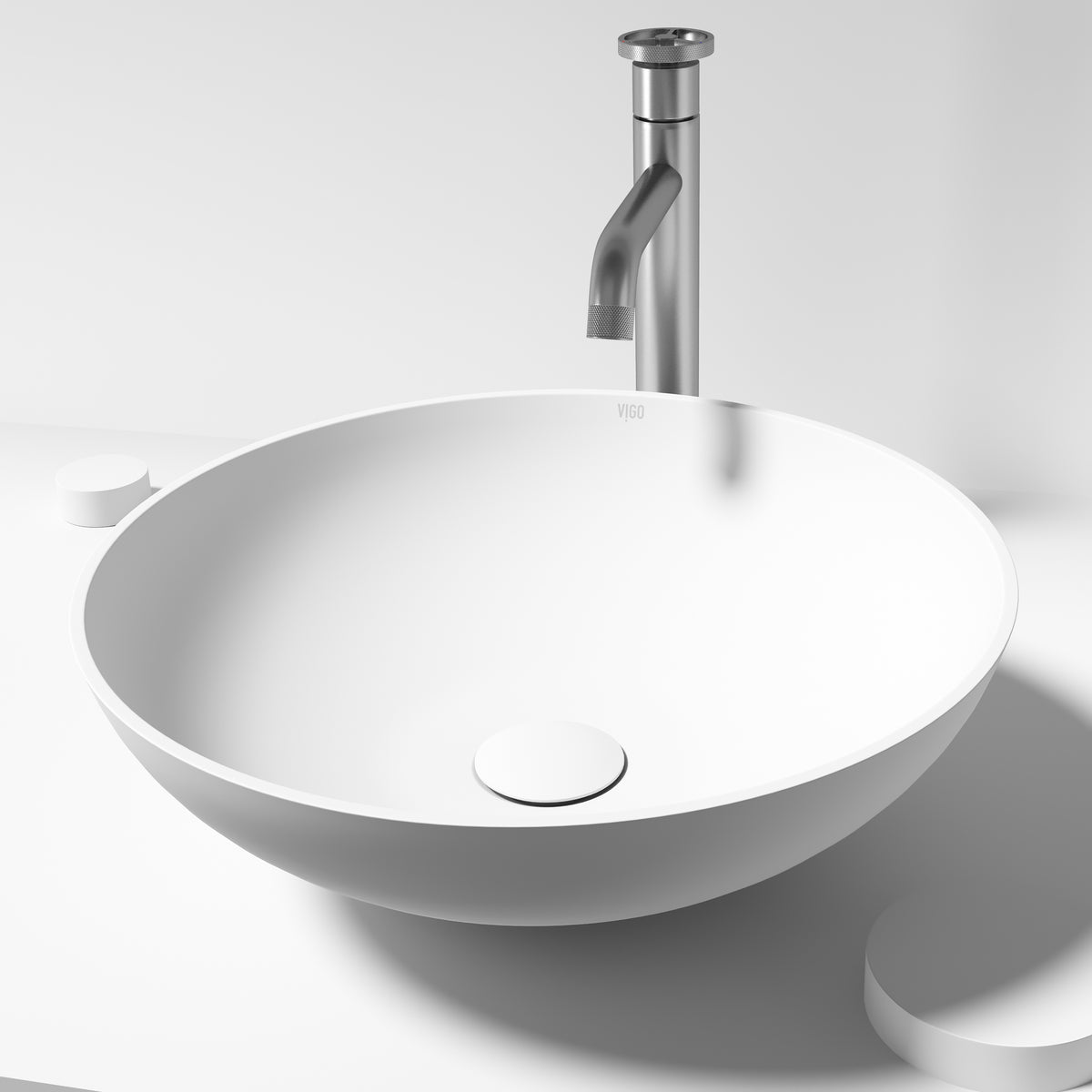 Modern White Matte Stone Vessel Bathroom Sink