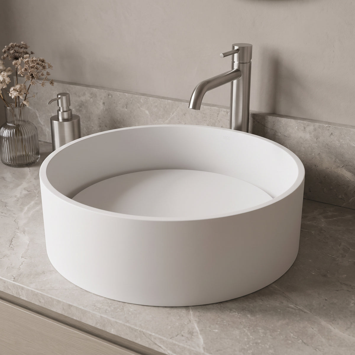 Modern White Matte Stone Vessel Bathroom Sink