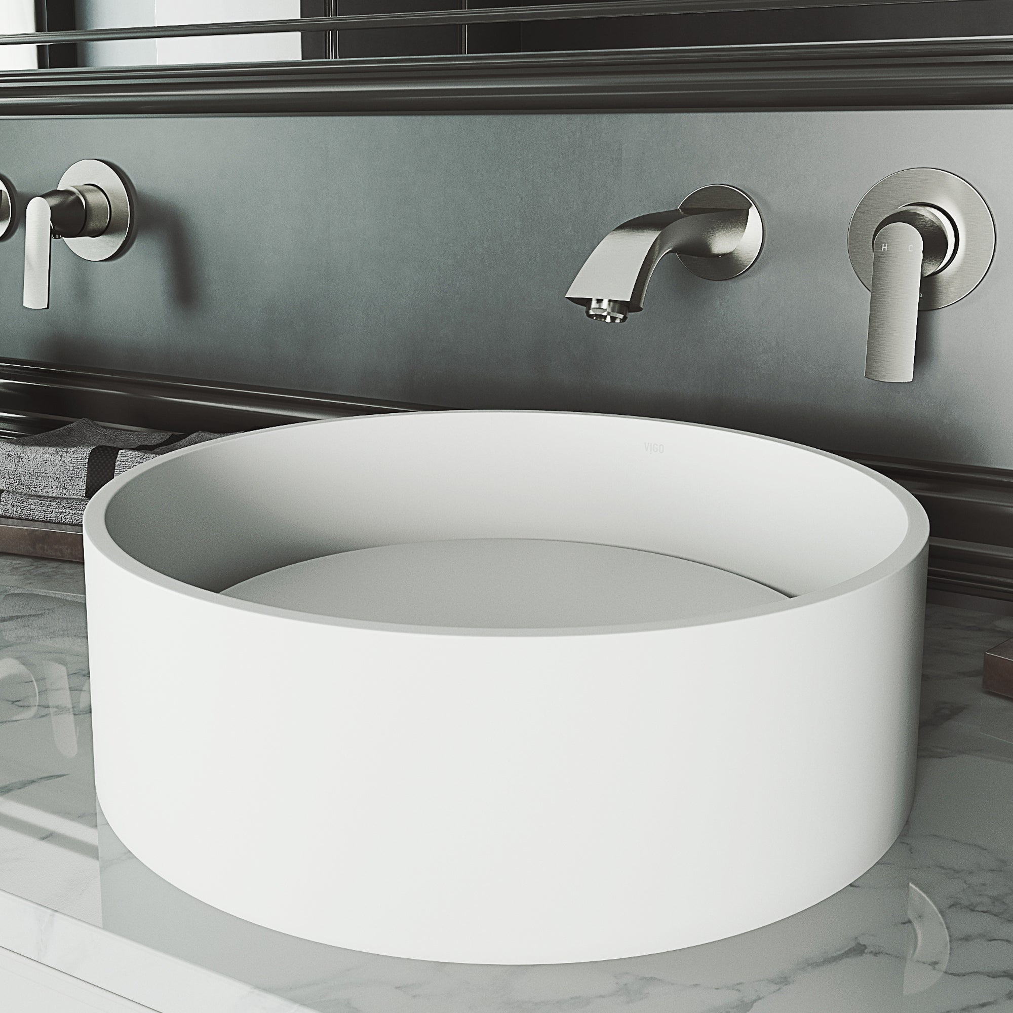 Anvil – 16 in. L X 16 in. W X 5 in. H Round Matte Stone Vessel
