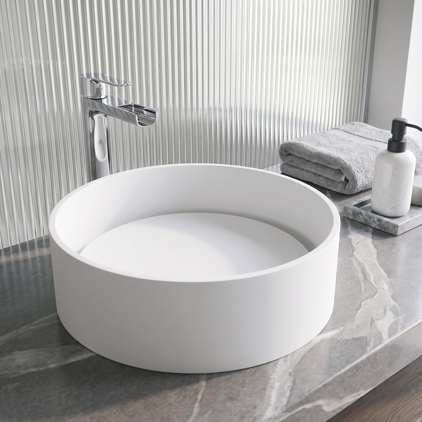 Modern White Matte Stone Vessel Bathroom Sink
