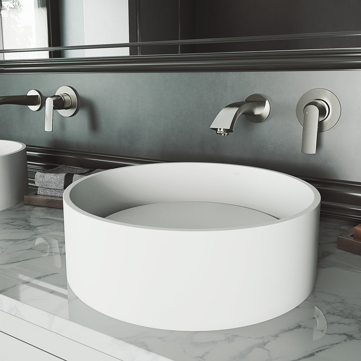 Modern White Matte Stone Vessel Bathroom Sink