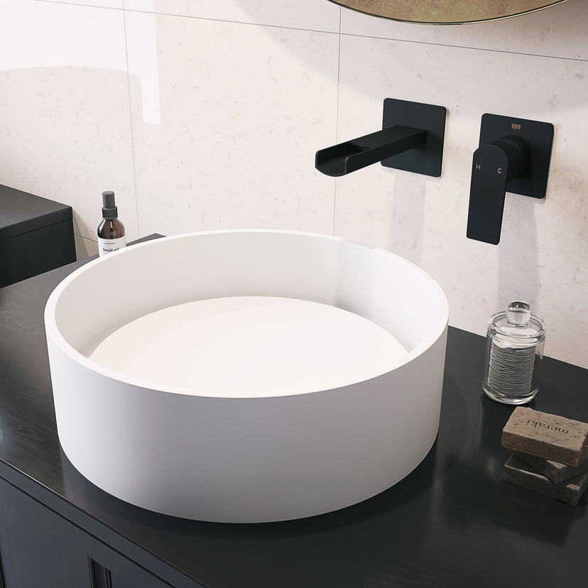 Modern White Matte Stone Vessel Bathroom Sink