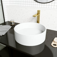 Matte white round bathroom sink with rust-resistant finish, ideal for contemporary spaces